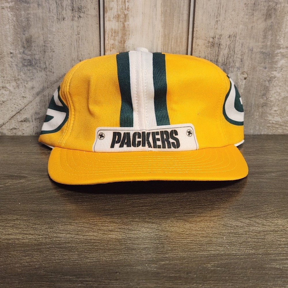 Vintage Green Bay Packers Helmet Hat Cap Snapback Yellow 80s Foam Louisville MFG